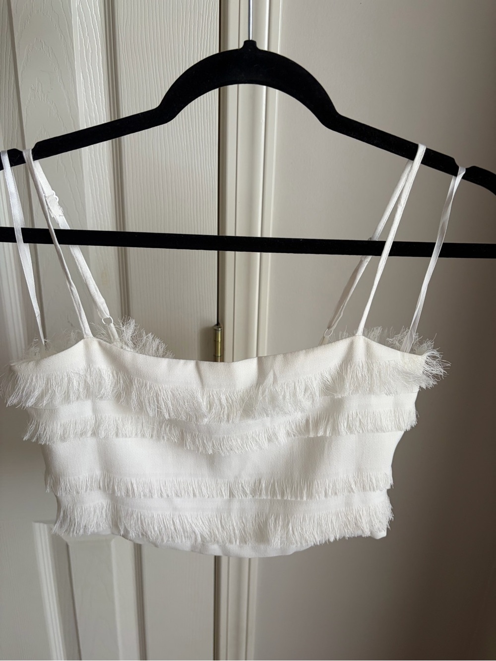 Princess Polly White Fringe Tiered Cropped Cami with Front Zip